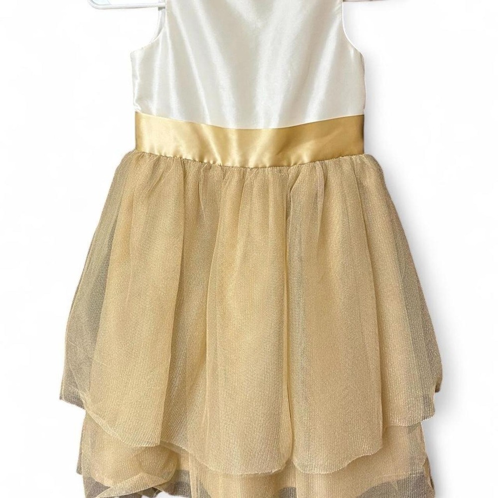 Janie and Jack cream and glittery gold dress